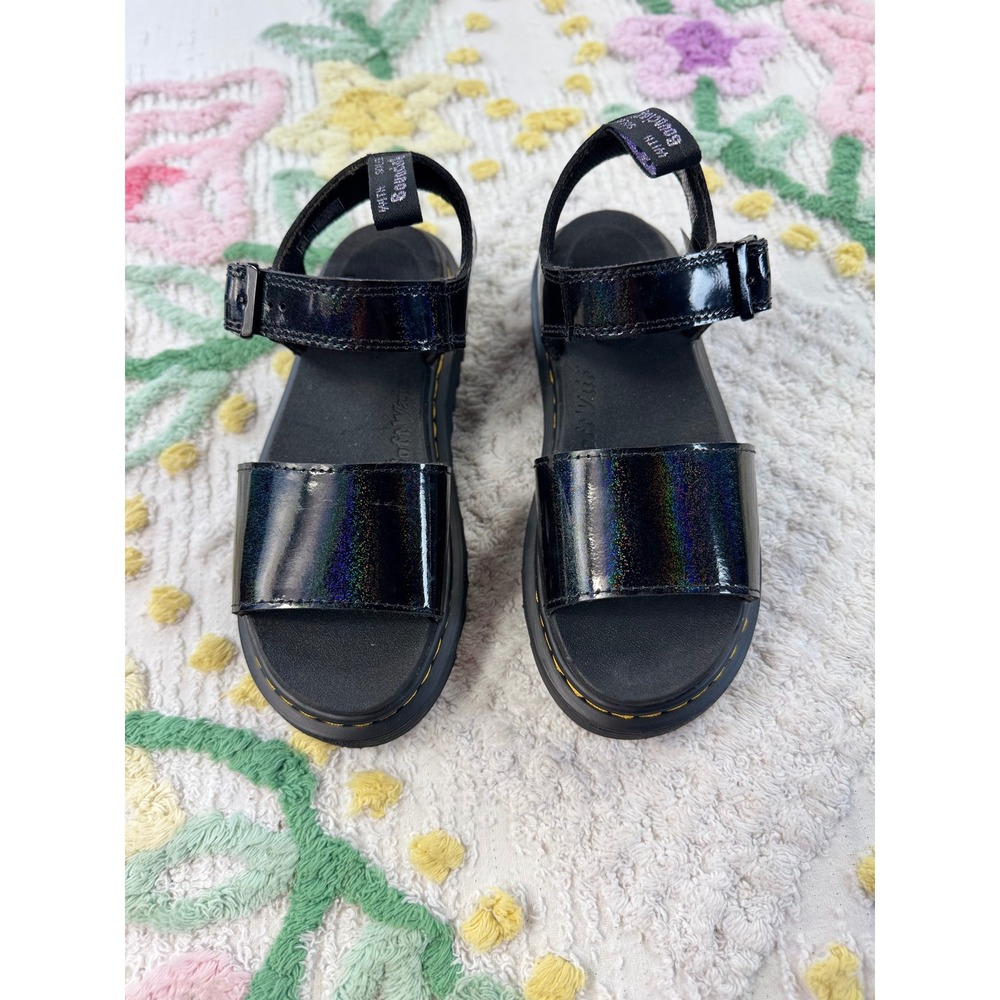 Dr. Martens Marlowe‎ Buckle J Black Holographic Platform Sandals Kids Size 2 US